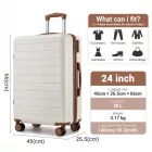 Miss Lulu London KSN2691 - 24 Zoll Reisegepäckkoffer, robuster ABS-bőrönd  360° lautlosen Rollen és biztonságos Zahlenschloss - Creme és barna