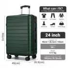 Miss Lulu London KSN2691 - 24 Zoll Reisegepäckkoffer, robuster ABS-bőrönd  360° lautlosen Rollen és biztonságos Zahlenschloss - zöld