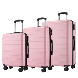   Miss Lulu London KSN2691 - 3‑darabos keményfalú-bőrönd szett (20/24/28 Zoll), leichte ABS-bőrönd  lautlosen Rädern és Zahlenschlössern - rózsaszín