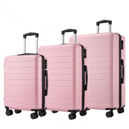 Miss Lulu London KSN2691 - 3‑darabos keményfalú-bőrönd szett (20/24/28 Zoll), leichte ABS-bőrönd  lautlosen Rädern és Zahlenschlössern - rózsaszín