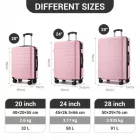 Miss Lulu London KSN2691 - 3‑darabos keményfalú-bőrönd szett (20/24/28 Zoll), leichte ABS-bőrönd  lautlosen Rädern és Zahlenschlössern - rózsaszín