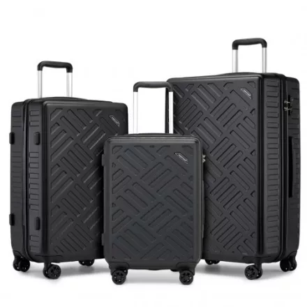 Miss Lulu London KSS2495 - Supercase 3-darabos keményfalú-bőrönd szett  ABS+PC  elegantem geometrischem minta és TSA-zár  müheloses Reisen – fekete