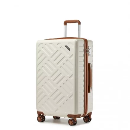Miss Lulu London KSS2495 - Supercase 24 Zoll Schlank Geometrisches minta Harte Schale ABS+PC Check-In-bőrönd  TSA-zár  müheloses Reisen - Creme és barna