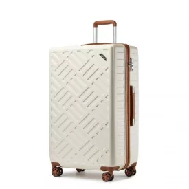   Miss Lulu London KSS2495 - Supercase 28 Zoll bőrönd  elegantem geometrischen minta  ABS+PC és TSA-zár  müheloses Reisen - Creme és barna