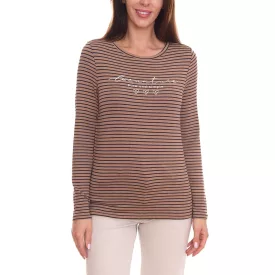   Street egy női s hosszú-sleeved Ing, csíkos Pulóver  lettering elülső oldalán 23254627 barna Méret: 34