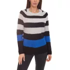 Aniston CASUAL női kötött pulóver csíkos kerek nyakú pulóver 38395131 fekete/szürke/kék Méret:34