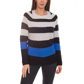   Aniston CASUAL női kötött pulóver csíkos kerek nyakú pulóver 38395131 fekete/szürke/kék Méret:34