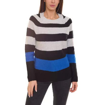 Aniston CASUAL női kötött pulóver csíkos kerek nyakú pulóver 38395131 fekete/szürke/kék Méret:36