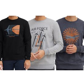   INDICODE IDForz férfi s pamut pulóver kerek nyakú Pulóver  nagyméretű első print 55582MM fekete, szürke vagy kék Méret: L