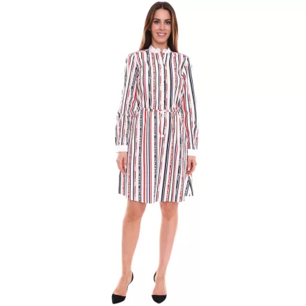 DELMAO női pamut ruha mini ruha csíkos hosszú-sleeved ruha blúz ruha 10440711 fehér/kék/piros Méret: 40