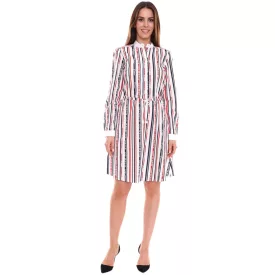   DELMAO női pamut ruha mini ruha csíkos hosszú-sleeved ruha blúz ruha 10440711 fehér/kék/piros Méret: 42