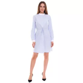   DELMAO női pamut ruha mini ruha csíkos hosszú-sleeved ruha blúz ruha 63983442 fehér/kék Méret: 40