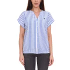 DELMAO női summer blúz csíkos nadrág-sleeved blúz summer Ing rózsaszín/fehér vagy kék/fehér Méret: 32_34