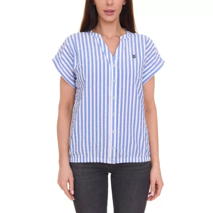 DELMAO női summer blúz csíkos nadrág-sleeved blúz summer Ing rózsaszín/fehér vagy kék/fehér Méret: 32_34