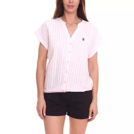 DELMAO női summer blúz csíkos nadrág-sleeved blúz summer Ing rózsaszín/fehér vagy kék/fehér Méret: 32_34