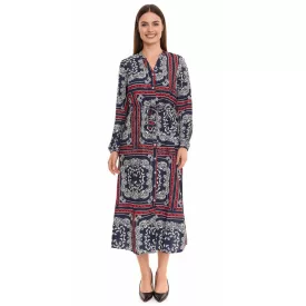   DELMAO női midi ruha  all-over print, hosszú-sleeved ruha, summer ruha 58986315 kék/piros Méret: 34