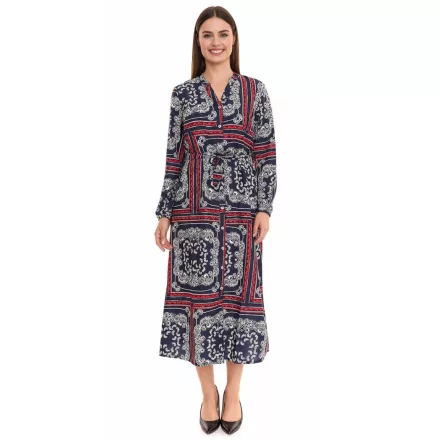 DELMAO női midi ruha all-over mintával, hosszú ujjú ruha, nyári ruha 58986315 kék/piros Méret:34
