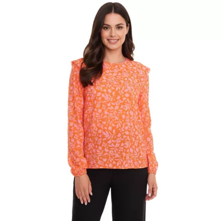 Tamaris blúz Ing női hosszú-sleeved blúz  virágos minta és kicsi ruffles 50537609 narancssárga/rózsaszín Méret: 38