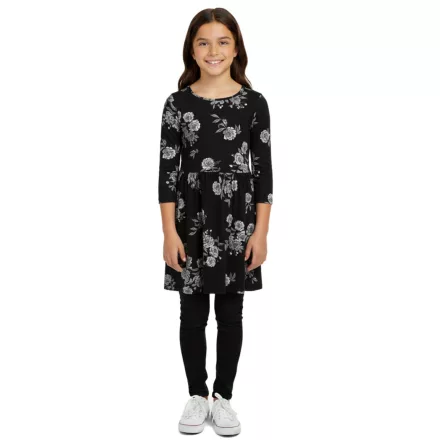 KIDSWORLD lány gyermekruha pamut ruha nyári ruha allover virágmintával hétköznapi ruha 76612326 Fekete/Fehér Méret:140_146