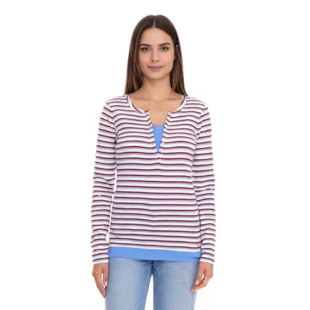 AjC női hosszú-sleeved Ing  fűző, figura-hugging pamut Ing 12726709 fehér/kék/piros Méret: 36_38