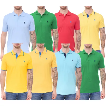U.S. POLO ASSN. Férfi póló, egyszínű vagy színes díszítéssel, Alap póló, Pamut póló, Rövid ujjú póló, Sárga, kék, piros, zöld, türkiz, világoskék, fekete Méret:L