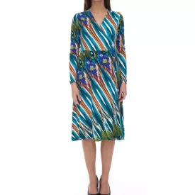   Aniston CASUAL női midi ruha, színes mintás átlapolós ruha, hosszú ujjak, 75955239 kék/színes Méret:36