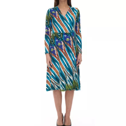 Aniston CASUAL női midi ruha, színes mintás átlapolós ruha, hosszú ujjak, 75955239 kék/színes Méret:36