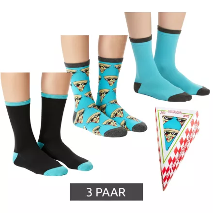 3 pár TASTIQ pamut Zokni  pizza print, hosszú Zokni in a stílusos pizza ajándék doboz, friss Zokni Tas/1/CSX3/PIZ kék/fekete/sárga Méret: 36_41