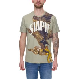   STAPLE Sage férfi póló trendi pamut Ing  nagyméretű kígyó és eagle print 2209C6995 olivazöld zöld Méret: XL