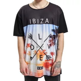   vsct Ibiza Love férfi pamut póló  nagyméretű strand fürdőruha print, kerek nyak Ing 5643296 fekete Méret: M
