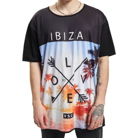vsct Ibiza Love férfi pamut póló  nagyméretű strand fürdőruha print, kerek nyak Ing 5643296 fekete Méret: M