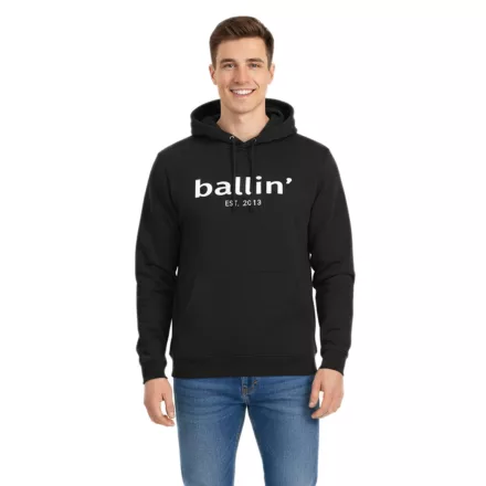 Ballin Est. 2013 férfi sustainable pulóver hooded Pulóver  logo print elülső oldalán HO-H00050 fekete Méret: XS