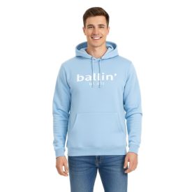   Ballin Est. 2013 férfi hooded Pulóver, sustainable sweat pulóver  logo lettering elülső oldalán HO-H00050-SKY kék Méret: S