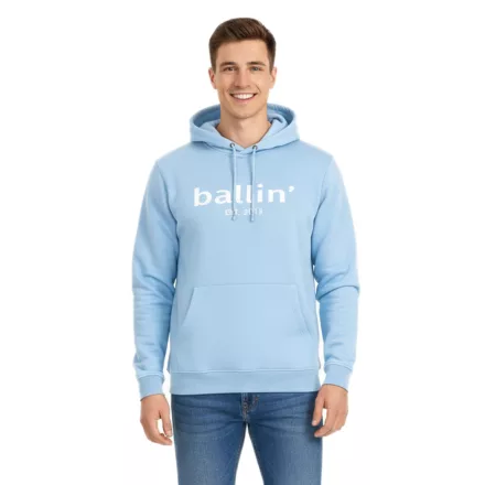 Ballin Est. 2013 férfi hooded Pulóver, sustainable sweat pulóver  logo lettering elülső oldalán HO-H00050-SKY kék Méret: XS