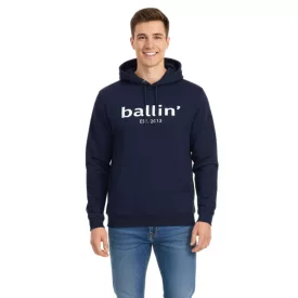   Ballin Est. 2013 férfi Hooded Pulóver Sustainable Sweat pulóver  Logo Lettering elülső oldalán HO-H00050-NVY Navy Méret: S