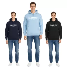   Ballin Est. 2013 férfi sustainable pulóver hooded Pulóver  logo print elülső oldalán HO-H00050 in fekete, kék vagy navy Méret: M