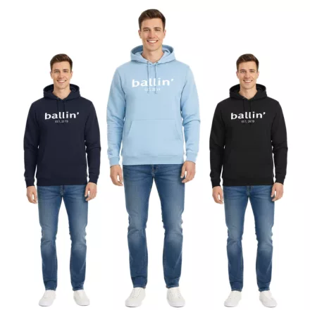Ballin Est. 2013 férfi sustainable pulóver hooded Pulóver  logo print elülső oldalán HO-H00050 in fekete, kék vagy navy Méret: S