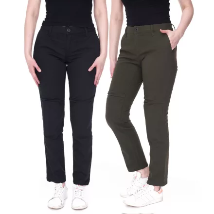DAINESE Chinos Lady Tex női motoros nadrág Pro-Shape 2.0 protektorokkal Motoros Chino Motorsport Nadrág 202755145 Fekete vagy Olíva Méret:W28