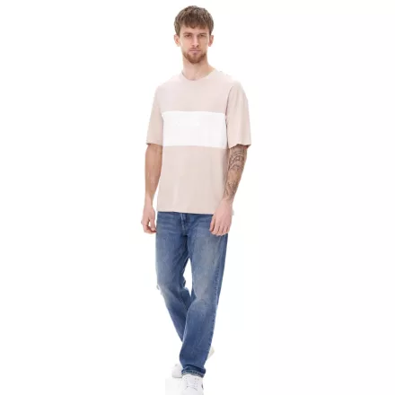 JACK & JONES férfi kerek nyak Ing pamut Ing póló rövid ujjú Ing 12258883 bézs Méret: M