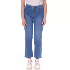   AjC női magas derék Farmer pamut nadrág bootcut nadrág  gomb részletek 57009102 kék Méret: 32