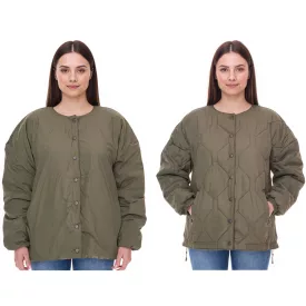   Női steppelt, megfordítható dzseki Őszi dzseki állítható szegéllyel Átmeneti dzseki Oversize 954904 Sötétzöld Méret:46