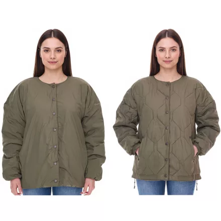 Női steppelt, megfordítható dzseki Őszi dzseki állítható szegéllyel Átmeneti dzseki Oversize 954904 Sötétzöld Méret:52