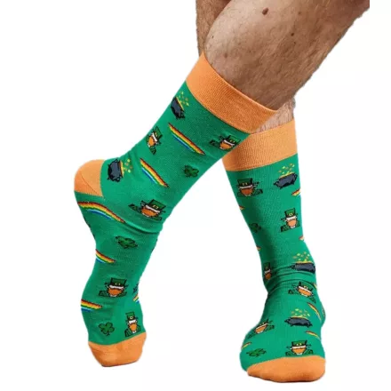 1 pair of Moustard St. Patrick''s férfi pamut Zokni  rainbow és arany pot all-over print patterned hosszú Zokni 17S-SPATR zöld/narancssárga/fehér Méret: 41_46