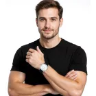 Pierre Cardin férfi karóra analóg Quartz óra karóra  bőr szíj 3ATM 39mm CPI.2016 ezüst/fekete/fehér Méret: N