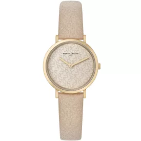   Pierre Cardin női arany-bevonatú óra karóra  márka abbreviation print  Quartz óra karóra  bőr szíj 3ATM 31mm CBV.1503 bézs/arany Méret: N