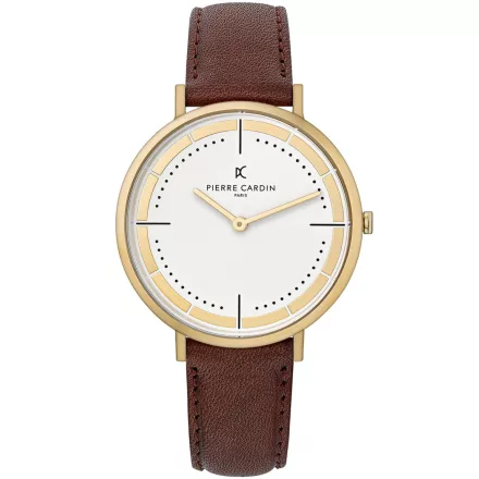 Pierre Cardin férfi analóg Quartz óra karóra  bőr szíj karóra 3ATM 41mm CBV.1031 arany/barna/fehér Méret: N