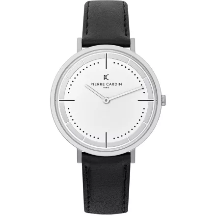 Pierre Cardin férfi analóg Quartz óra karóra  bőr szíj csukló óra karóra 3ATM 41mm CBV.1025 ezüst/fekete Méret: N