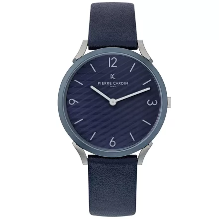 Pierre Cardin férfi karóra analóg Quartz óra karóra  bőr szíj 3ATM 40mm CPI.2017 sötét kék/ezüst Méret: N