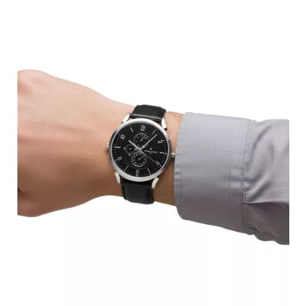 Pierre Cardin férfi karóra  több-számlap analóg Quartz óra karóra  bőr szíj 3ATM 44mm CPI.2023 fekete/ezüst Méret: N
