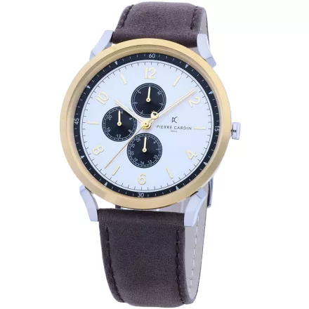 Pierre Cardin férfi karóra  több-számlap analóg Quartz óra karóra  bőr szíj 3ATM 44mm CPI.2061 barna/arany/ezüst Méret: N